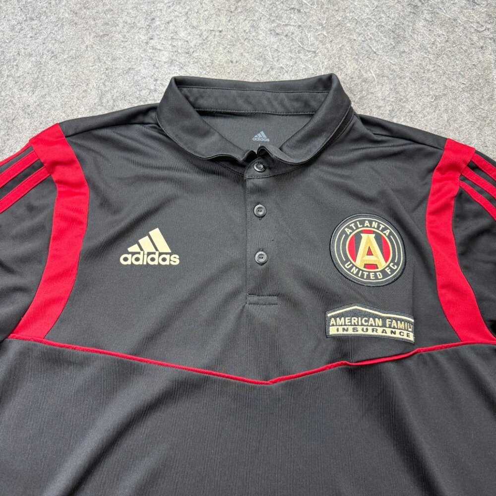 Atlanta United Adidas Polo Shirt Men L Black Short Sleeve Performance Blend